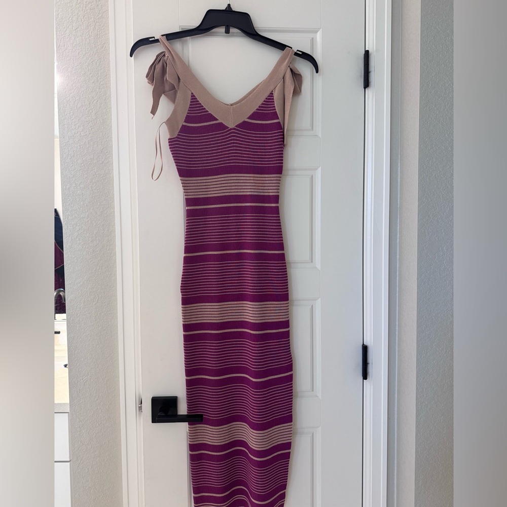 MARBLE Pink and Beige Striped Midi Dress